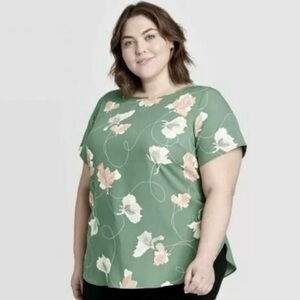 Ava & Viv Green Floral Cap Sleeve Blouse Size 4X